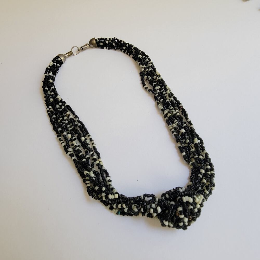 Multi-Layer Monochrome Bib Knot Statement Necklace - image 2